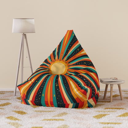 Retro Sunburst Bean Bag Chair Cover, Stars Groovy 70s Sun Rays Boho Washable Furniture Small Large Adult Kids Sofa Apartment Dorm Unfilled