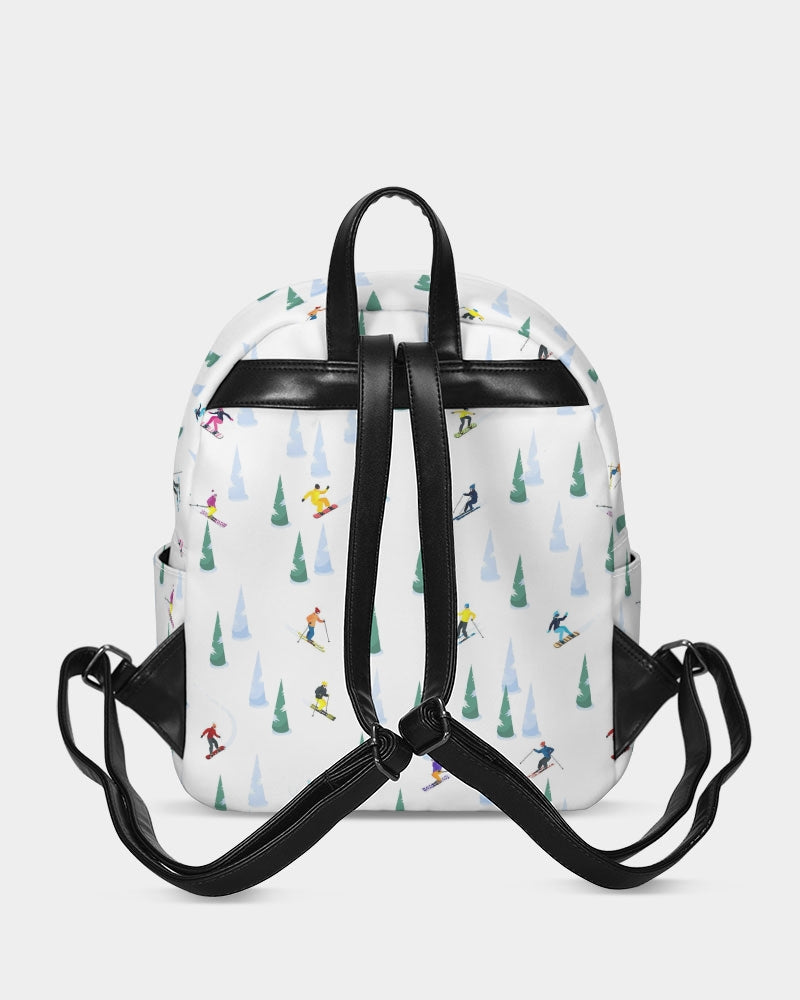 Ski Mini Backpack, Snow skiers Snowboard Women Men Purse Kids Books School College Cool Ladies Side Pockets Aesthetic Bag Leather Handles