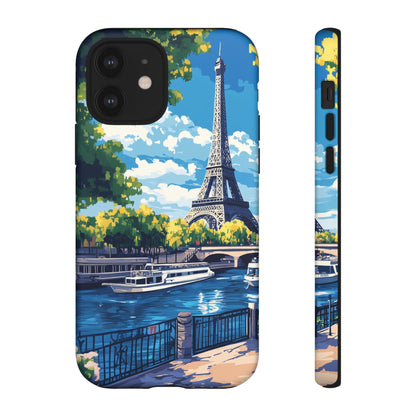 Paris Eifel Tower Tough Phone Case, Seine France iPhone 16 15 14 13 Pro Max 12 11 8 Plus X XR XS Galaxy S24 S23 S22 S21 Google Pixel Cover