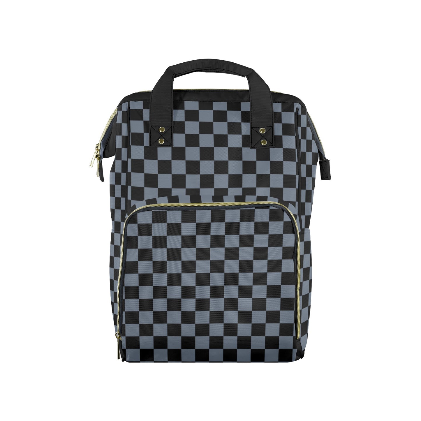 Checkered Diaper Bag Backpack, Black Grey Check Luxury Baby Boy Girl Waterproof Insulated Pockets Stylish Mom Dad Designer Men Ladies Women