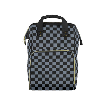 Checkered Diaper Bag Backpack, Black Grey Check Luxury Baby Boy Girl Waterproof Insulated Pockets Stylish Mom Dad Designer Men Ladies Women