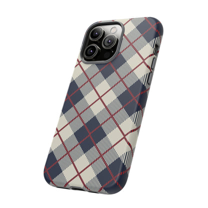 Blue Plaid iPhone 16 15 14 13 Tough Case, Checkered Check Tartan Cute 12 11 8 Plus X Xr Xs Pro Max Samsung S24 S23 S22 Galaxy Pixel Cover