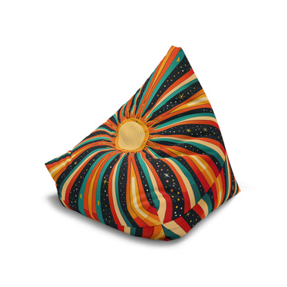 Retro Sunburst Bean Bag Chair Cover, Stars Groovy 70s Sun Rays Boho Washable Furniture Small Large Adult Kids Sofa Apartment Dorm Unfilled