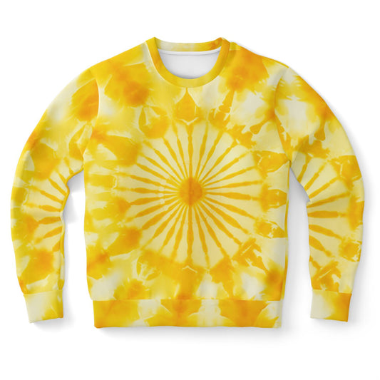 Yellow Tie Dye Sweatshirt, Graphic Crewneck Fleece Cotton Sweater Jumper Pullover Men Women Adult Aesthetic Designer Top