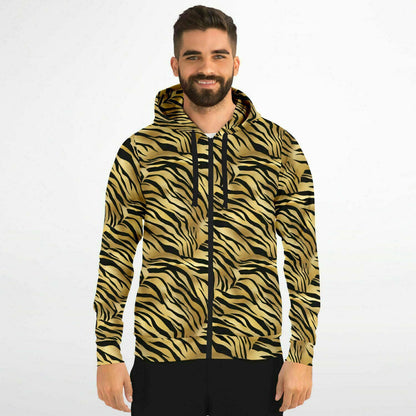 Tiger Stripes Zip Up Hoodie, Animal Print Full Zipper Pocket Men Women Unisex Adult Aesthetic Graphic Cotton Fleece Hooded Sweatshirt