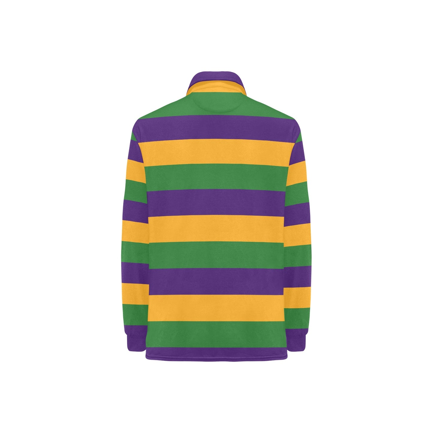 Mardi Grass Striped Women Long Sleeve Polo Shirt, Purple Green Gold Colored Designer Graphic Collared Crew Neck Ladies Female Tee Top Shirt