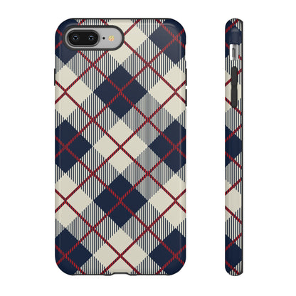 Blue Plaid iPhone 16 15 14 13 Tough Case, Checkered Check Tartan Cute 12 11 8 Plus X Xr Xs Pro Max Samsung S24 S23 S22 Galaxy Pixel Cover