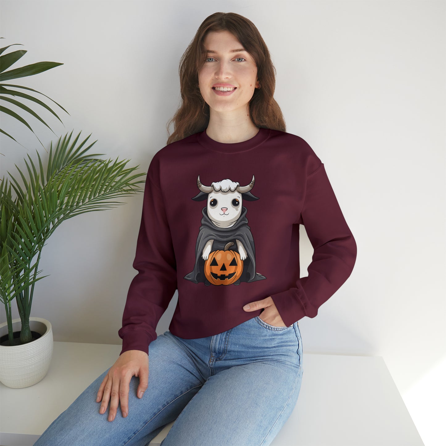 Ghost Cow Sweatshirt, Pumpkin Halloween Graphic Crewneck Fleece Cotton Sweater Jumper Pullover Men Women Adult Aesthetic Designer Top Starcove Fashion