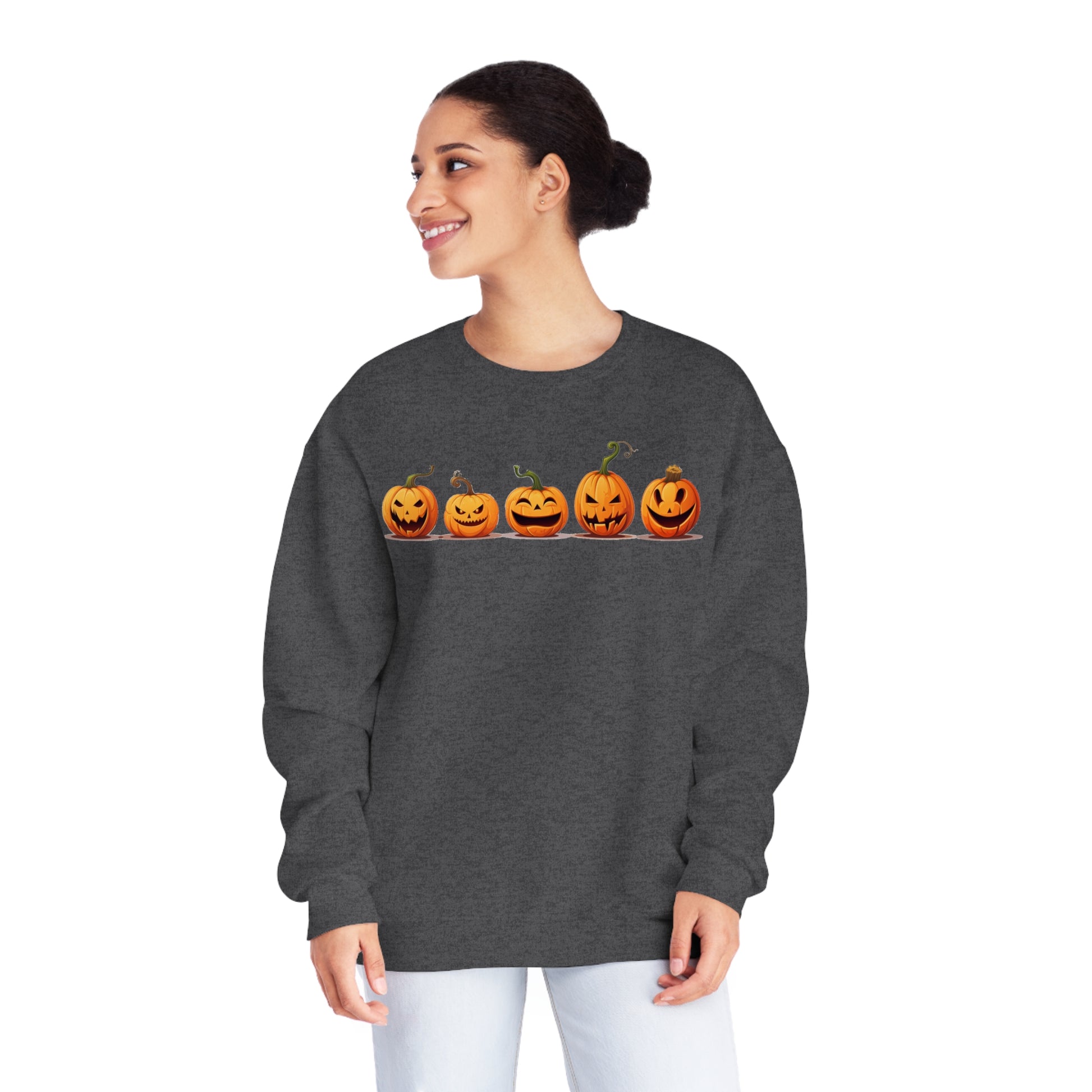 Jack-O-Lantern Pumpkins Sweatshirt, Halloween Fall Graphic Crewneck Fleece Cotton Sweater Jumper Pullover Men Women Adult Aesthetic Top Starcove Fashion