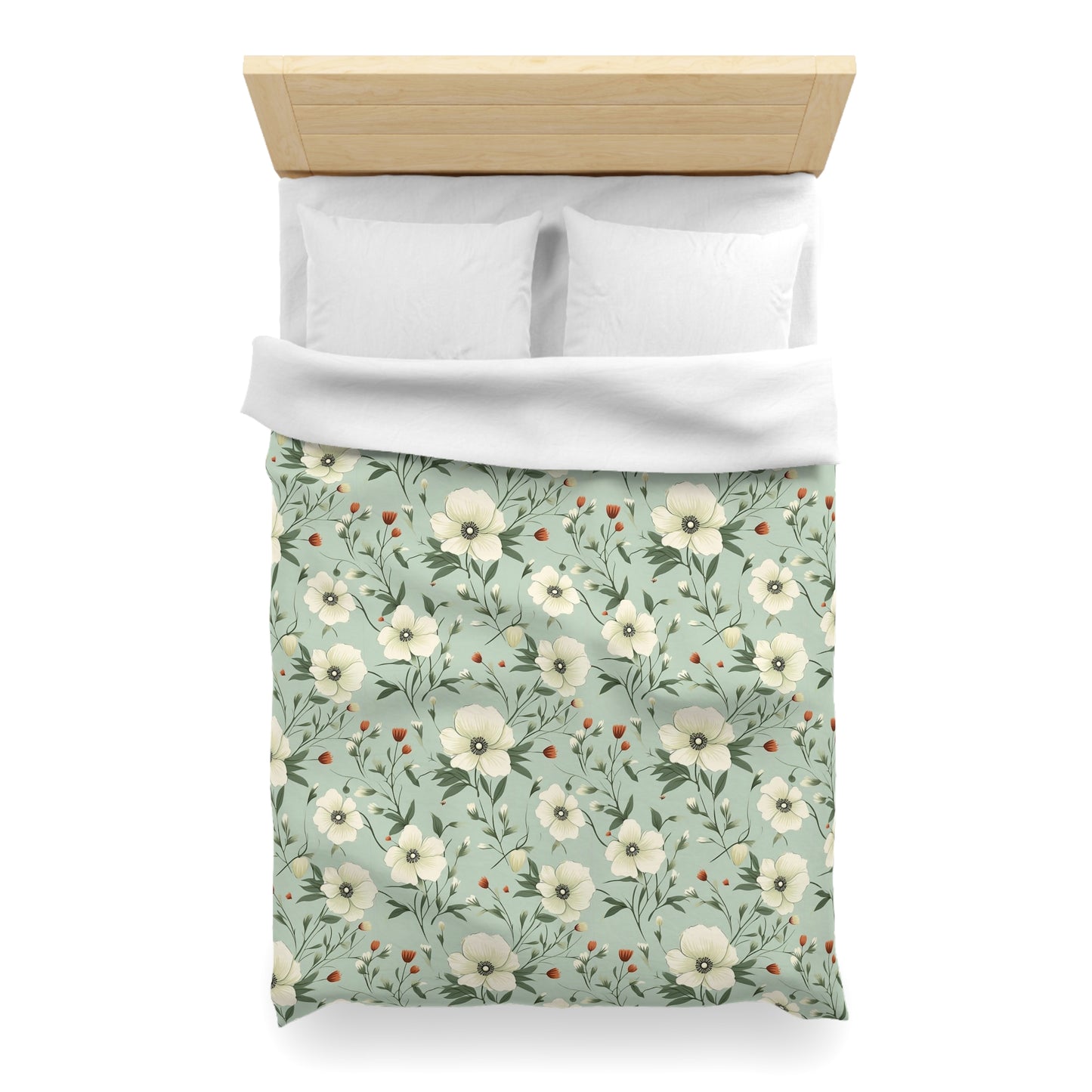 Sage Green Floral Duvet Cover, Flowers Olive Bedding Queen King Full Twin XL Size Microfiber Unique Designer Bed Quilt Bedroom Decor