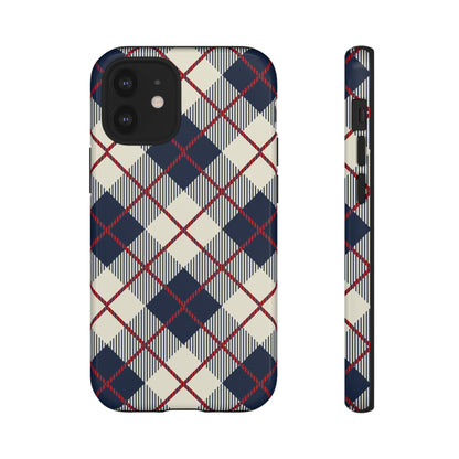 Blue Plaid iPhone 16 15 14 13 Tough Case, Checkered Check Tartan Cute 12 11 8 Plus X Xr Xs Pro Max Samsung S24 S23 S22 Galaxy Pixel Cover