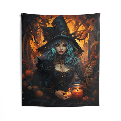 Witch Tapestry, Halloween Black Cat Potions Gothic Pumpkins Wall Art Hanging Cool Unique Vertical Aesthetic Large Small College Dorm Room Starcove Fashion