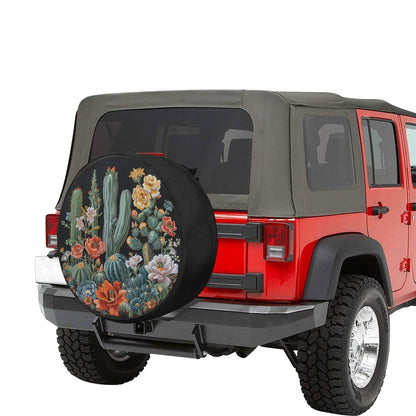 Cactus Floral Spare Tire Cover, Succulent Flowers Faux Embroidery Rear Extra Backup Camera Hole Wheel Unique RV Back Cars RV Trailer Campers