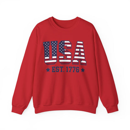 USA Est 1776 Sweatshirt, American Flag Stars Stripes Patriotic Retro Vintage Graphic Crewneck Cotton Sweater Jumper Pullover Men Women Top