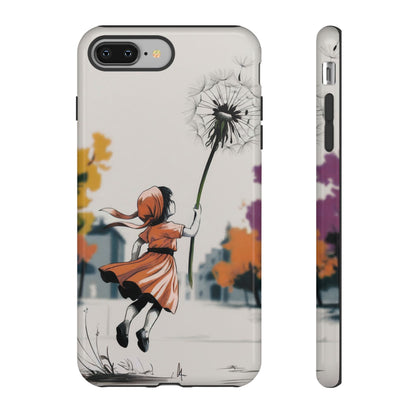 Girl Dandelion Tough Phone Case, Kids Cute Fantasy iPhone 16 15 14 13 Pro Max 12 11 8 Plus X XR XS Galaxy S24 S23 S22 S21 Google Pixel Cover