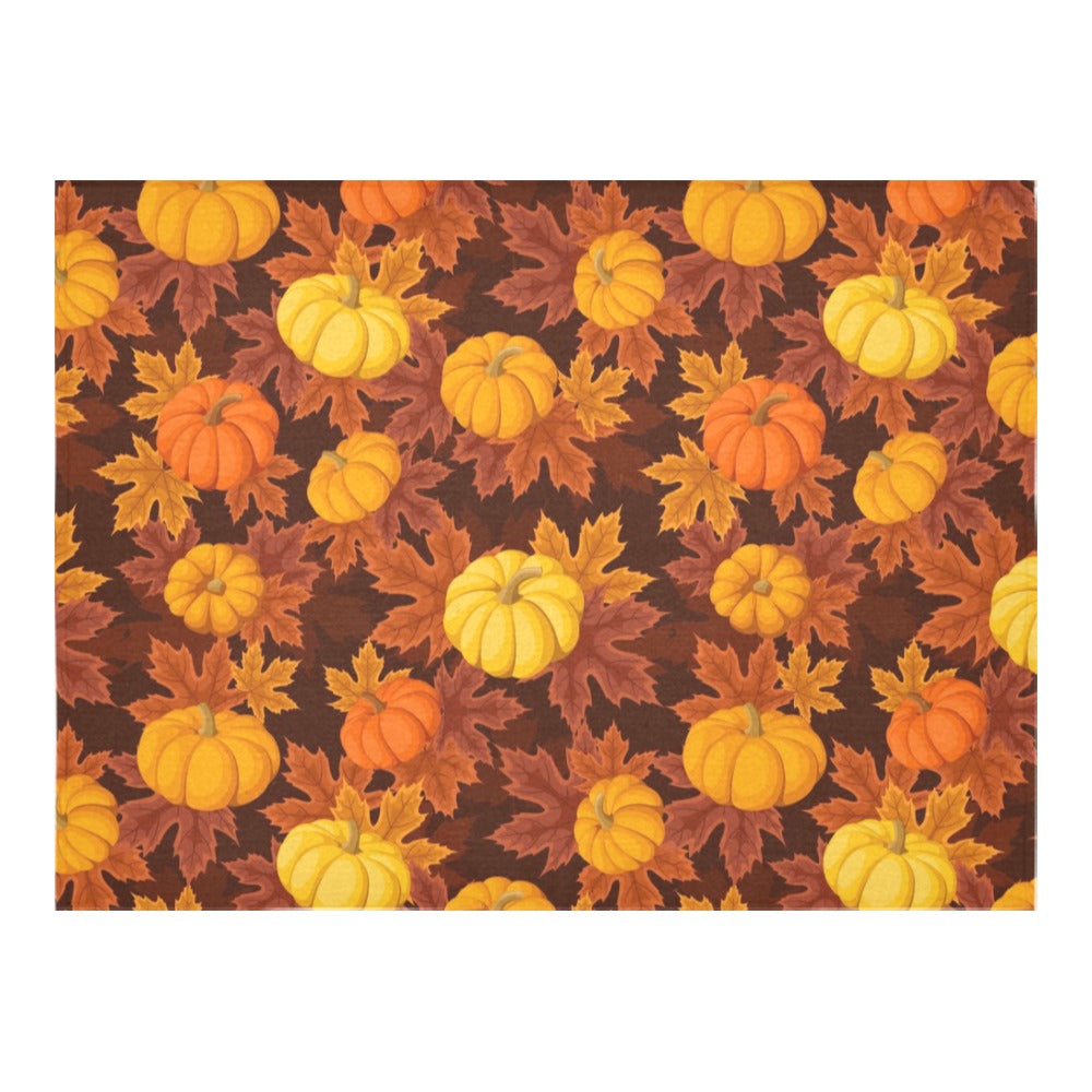 Pumpkins Tablecloth, Orange Thanksgiving Fall Autumn Leaves Linen Rectangle Home Decor Decoration Cloth Table Cover Dining Room Party