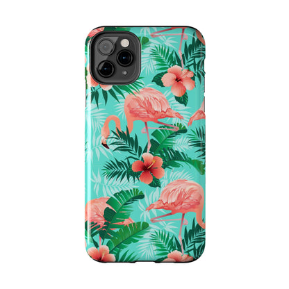 Pink Flamingo iPhone 15 14 13 12 11 Pro Max Tough Case, Green Tropical Monstera Print Cute Gift XS XR X 7 Plus 8 Cell Phone Galaxy