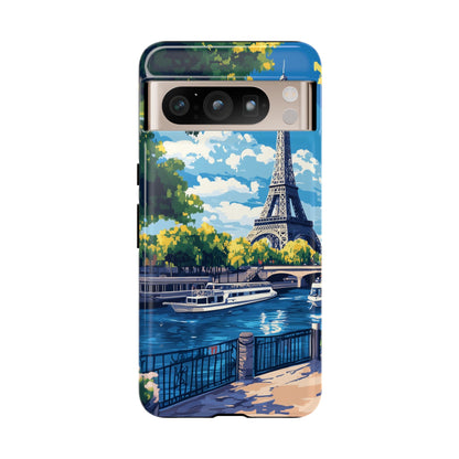 Paris Eifel Tower Tough Phone Case, Seine France iPhone 16 15 14 13 Pro Max 12 11 8 Plus X XR XS Galaxy S24 S23 S22 S21 Google Pixel Cover