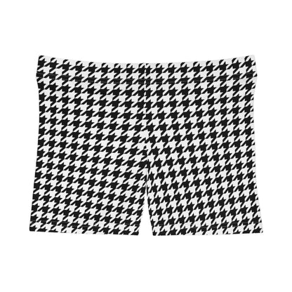 Houndstooth Women Shorts, Black White Pattern Yoga Biker Sport Workout Gym Festival Running Moisture Wicking Ladies Bottoms