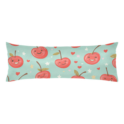 Red Cherries Body Pillow Case, Kawaii Fun Kids Happy Girls Cute Long Large Bed Accent Print Throw Decor Decorative Cover Cushion 20x54