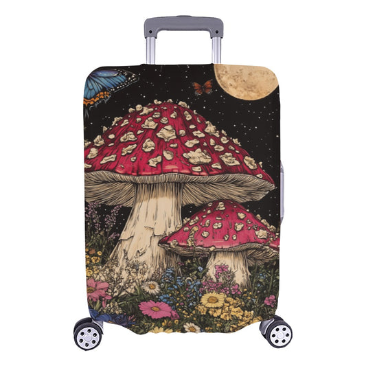 Mushrooms Luggage Cover, Moon Cottagecore Butterfly Baggage Suitcase Bag Protector Washable Carry On Wrap Small Large Waterproof Travel