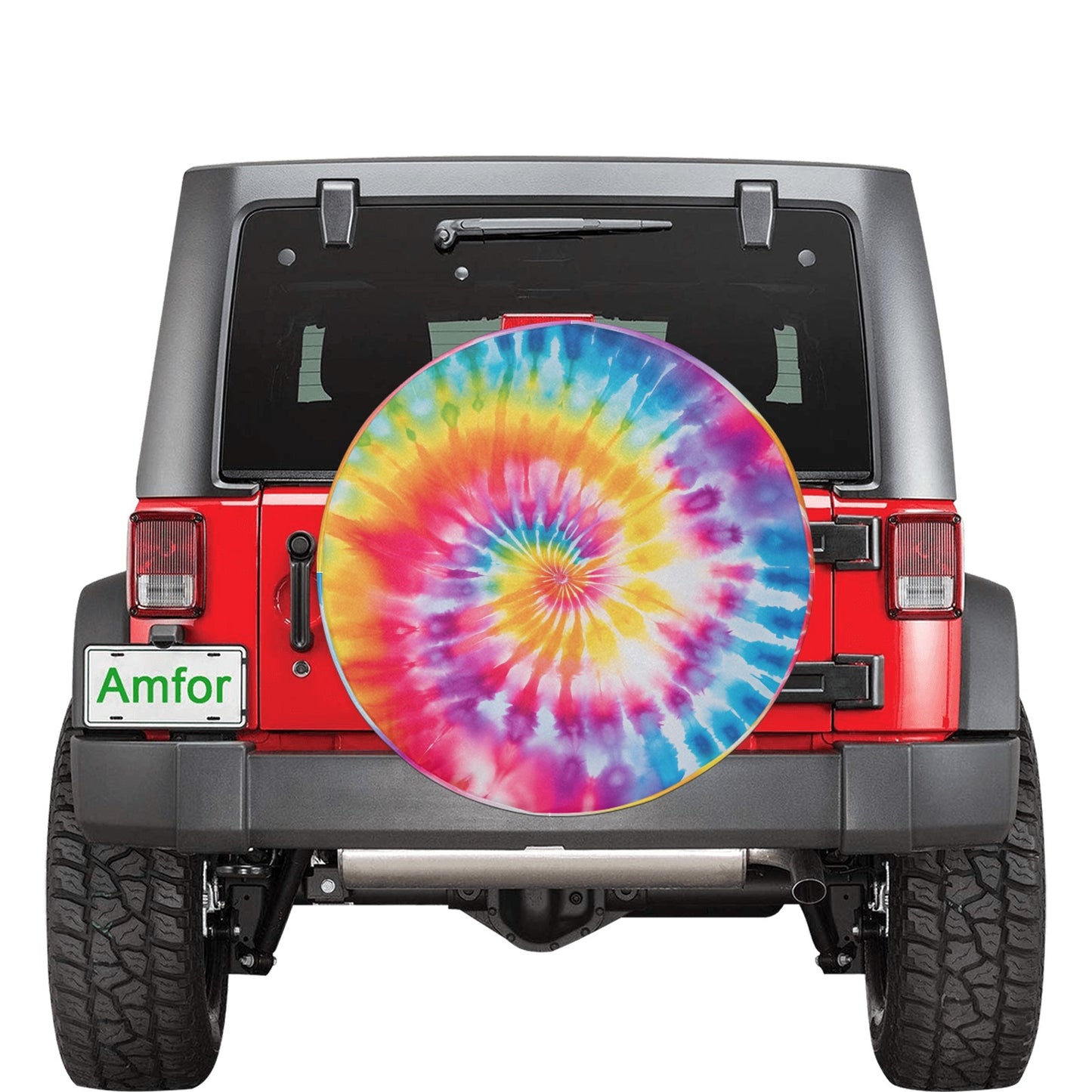 Rainbow Tie Dye Spare Tire Cover With Backup Camera Hole, Unique Back Rear Extra Wheel Car Auto Men Women RV Trailer Campers Unique Cute