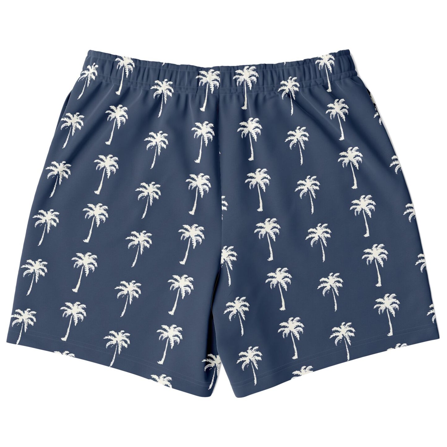 Palm Trees Men Shorts, Navy Blue Beach Male Casual with Pockets 7 Inch Inseam Drawstring Casual Designer Cool Summer