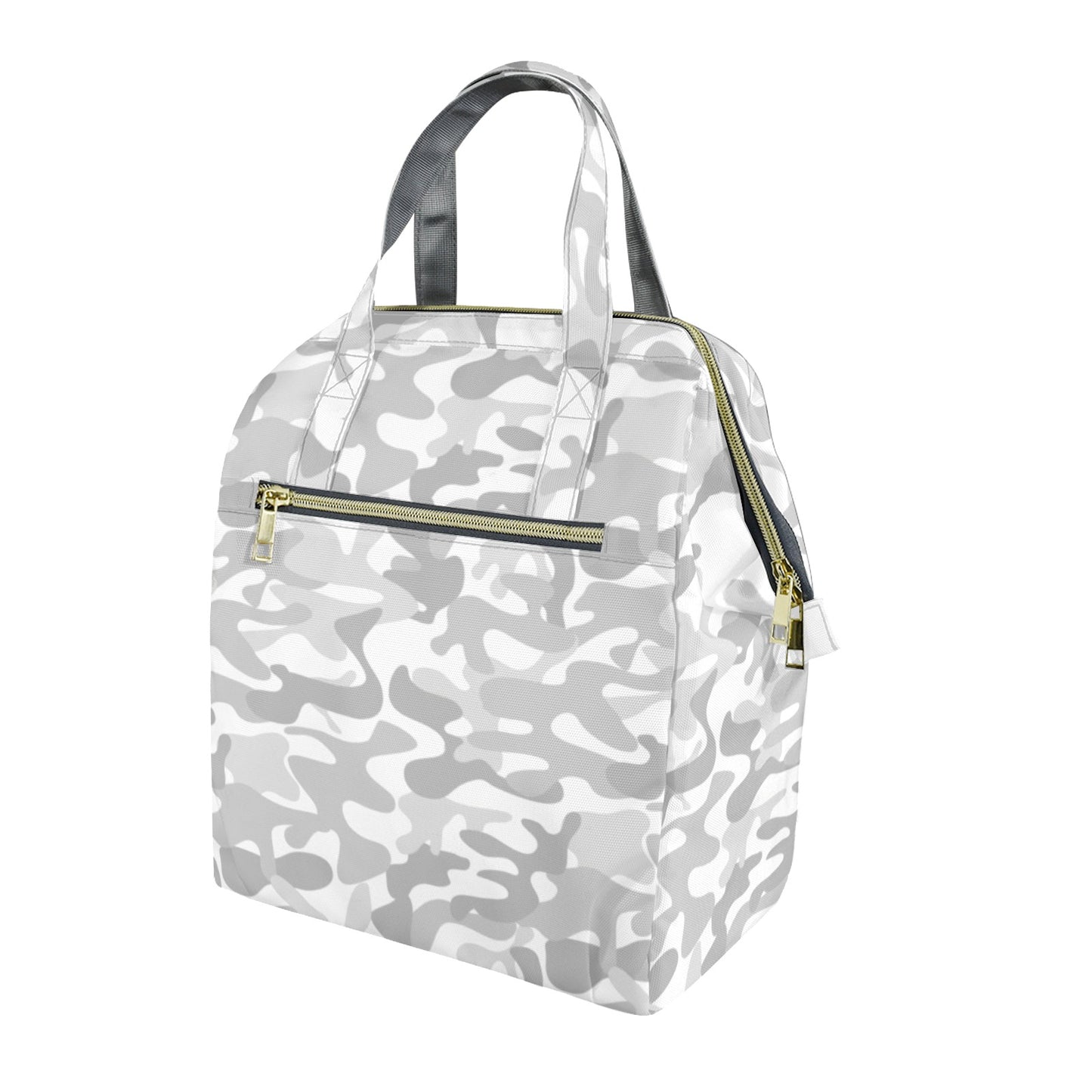 White Camo Insulated Lunch Box Bag Tote, Grey Camouflage Summer Cute Food Container Adult Kids Women Teens Men School Work Handbag Office