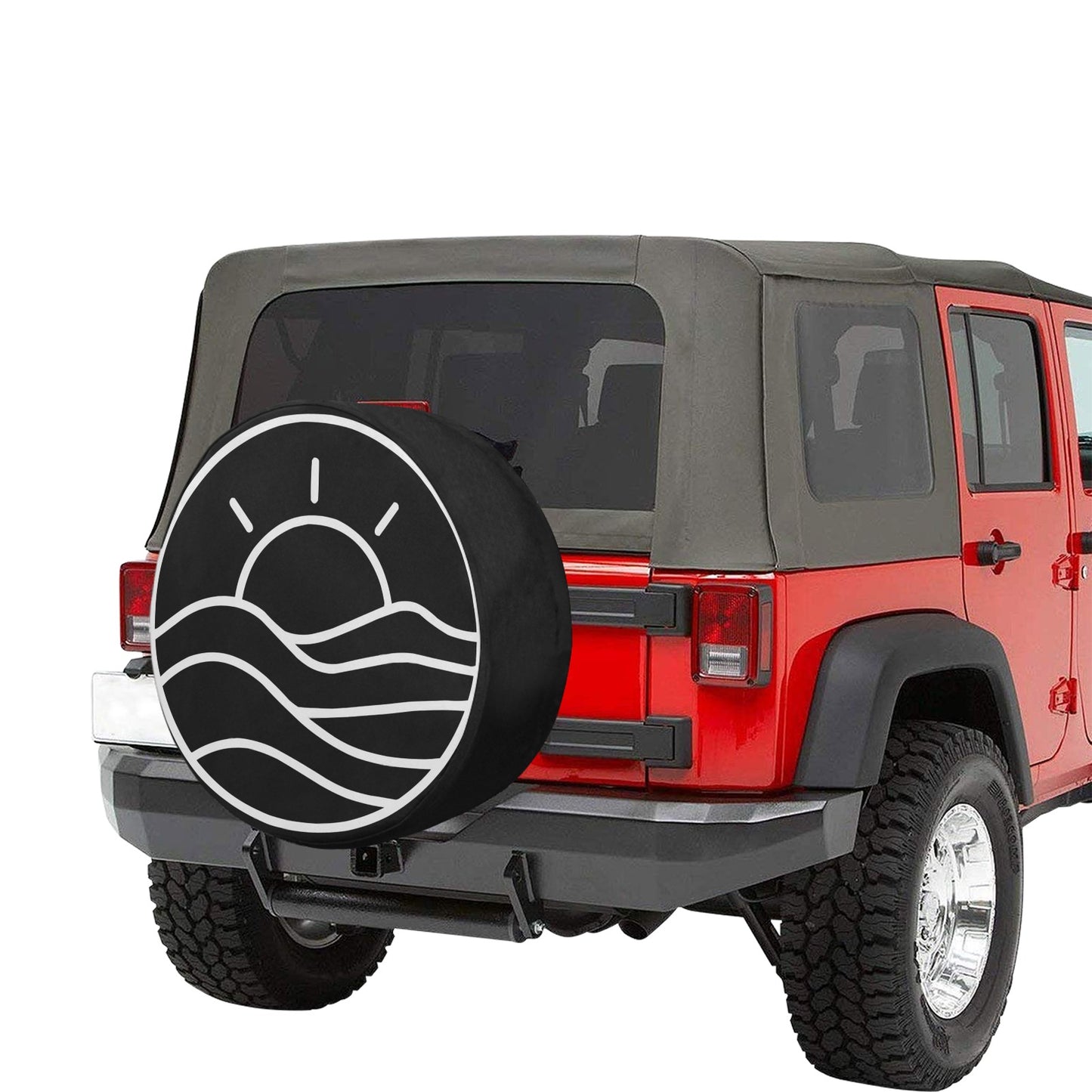 Sun Waves Spare Tire Cover, Beach Sea Ocean Minimalist Sunset Rear Wheel Unique Car Accessory Back Up Camera Hole Men Women Girls Camper RV