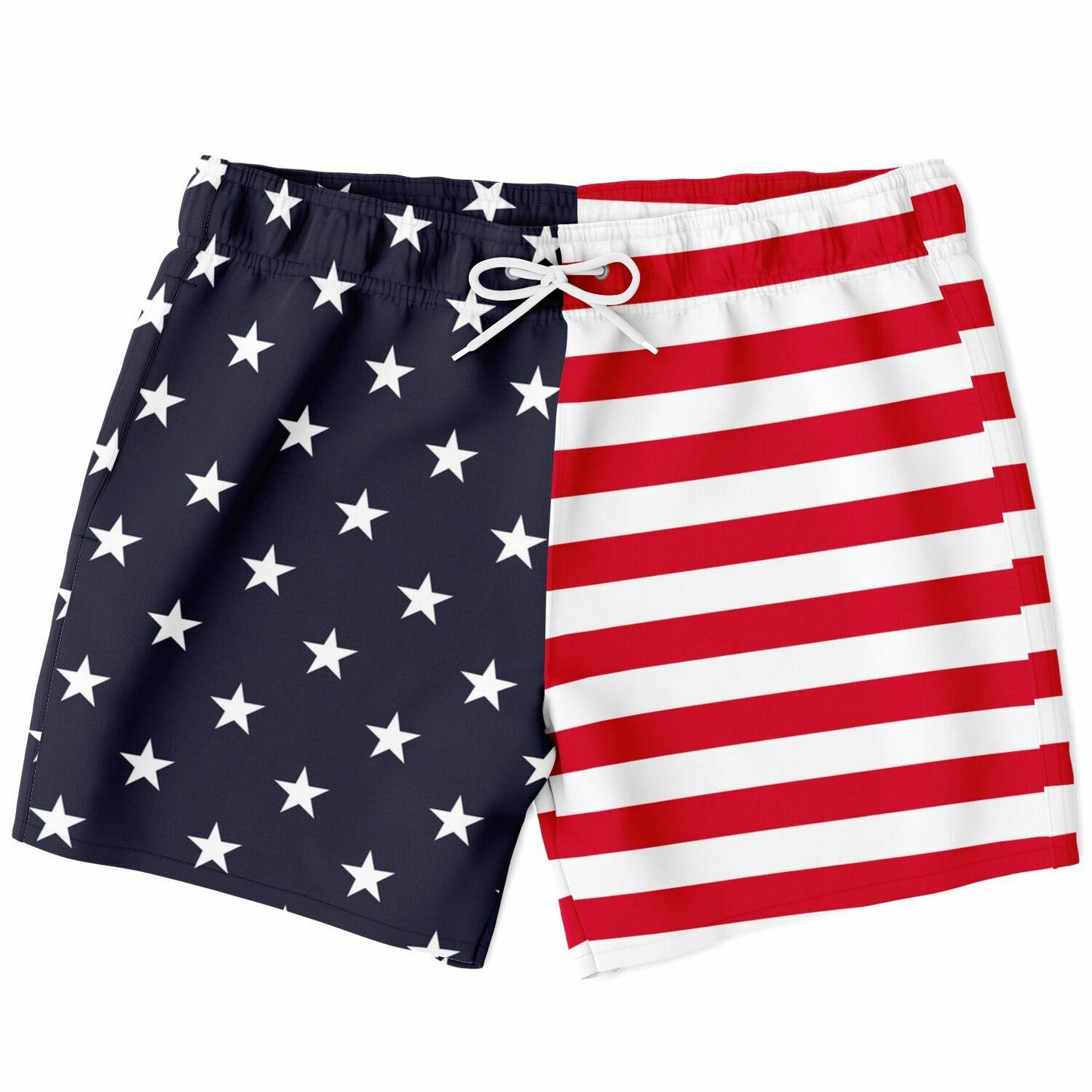 American Flag Men Swim Trunks, USA Patriotic Stars Stripes Red White Blue 4th of July Bathing Shorts Beach Surf Swimwear Male Pockets Lining