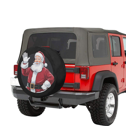 Christmas Santa Claus Spare Rear Tire Cover, Xmas Black Wheel Auto Back Up Camera Hole Unique Design Men Women Back RV Trailer