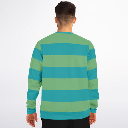 Light Blue Green Striped Sweatshirt, Teal Bold Horizontal Retro Vintage Crewneck Fleece Cotton Sweater Jumper Pullover Men Women Adult Top