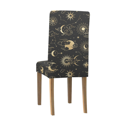 Sun Moon Stars Dining Chair Seat Covers, Constellation Space Black Stretch Slipcover Back Furniture Dining Living Room Home Decor Modern