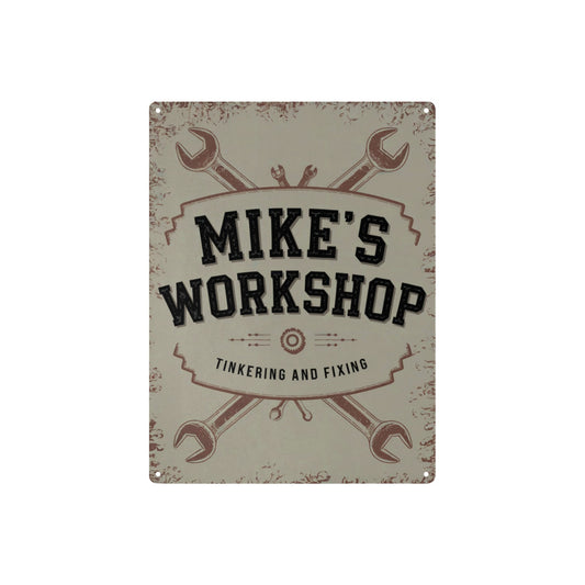 Personalized Workshop Vintage Metal Tin Signs, Custom Name Shed Farmhouse Retro Wall Art Hanging Garage Tacker Outdoors Exterior Plaques