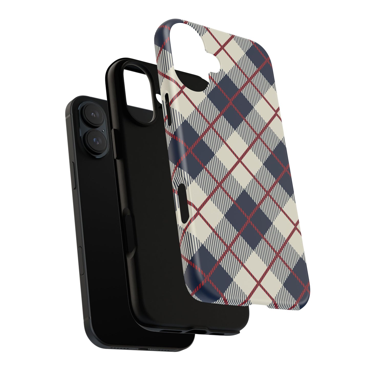 Blue Plaid iPhone 16 15 14 13 Tough Case, Checkered Check Tartan Cute 12 11 8 Plus X Xr Xs Pro Max Samsung S24 S23 S22 Galaxy Pixel Cover