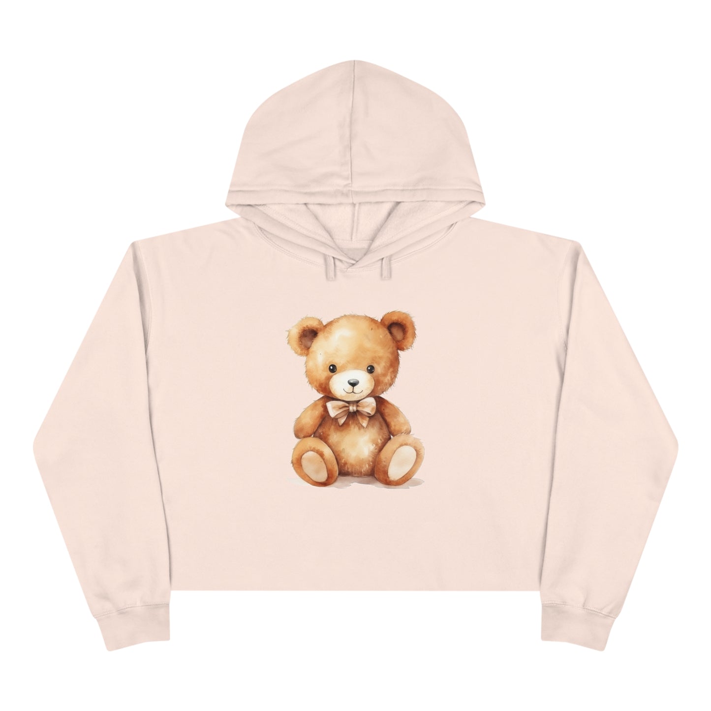 Teddy Bear Women Cropped Hoodie, Ladies Aesthetic Graphic Hooded Pullover Sweatshirt Crop Top Starcove Fashion