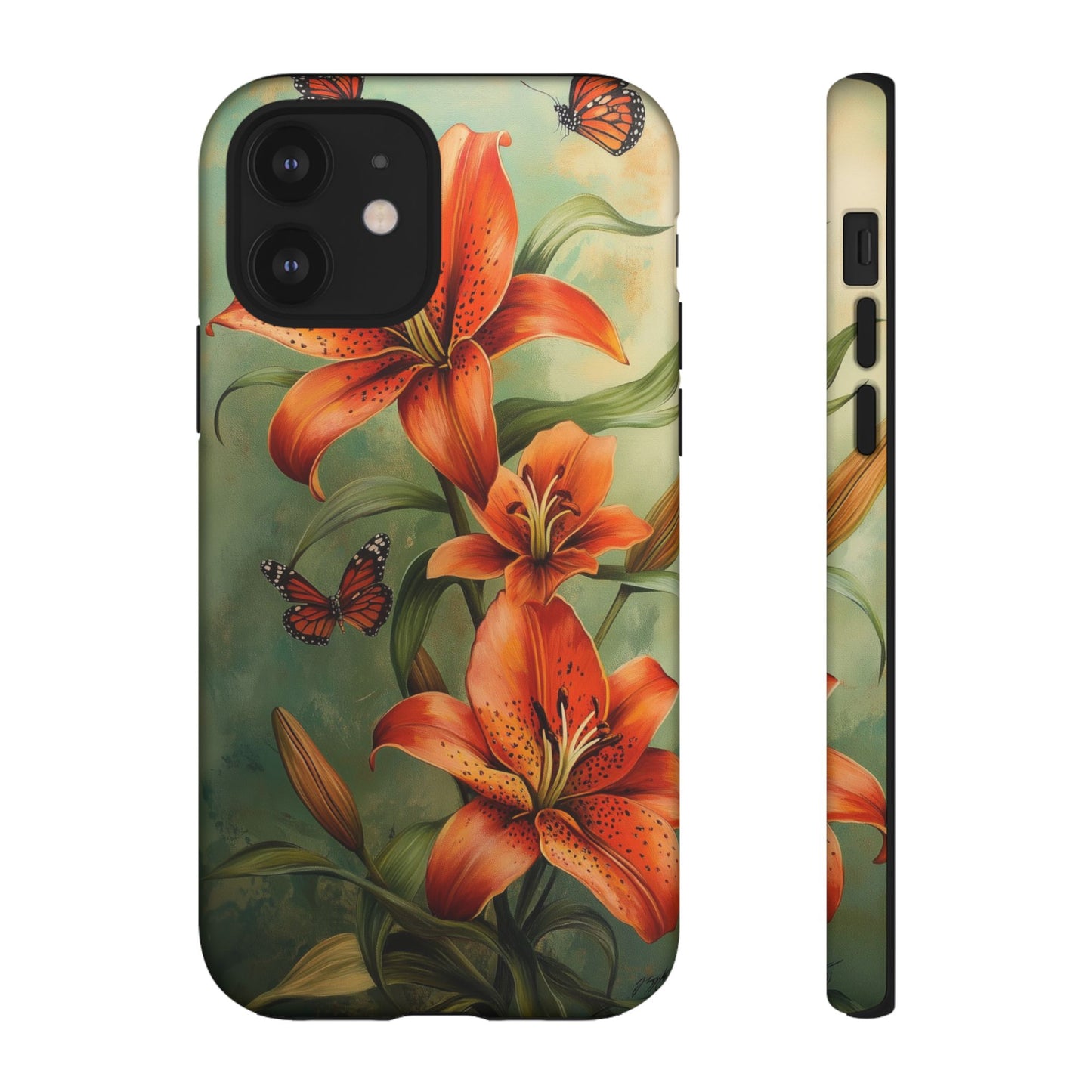 Tiger Lily Tough Phone Case, Flowers Floral Butterfly iPhone 16 15 14 13 Pro Max 12 11 8 Plus X XR XS Galaxy S24 S23 S22 S21 Google Pixel