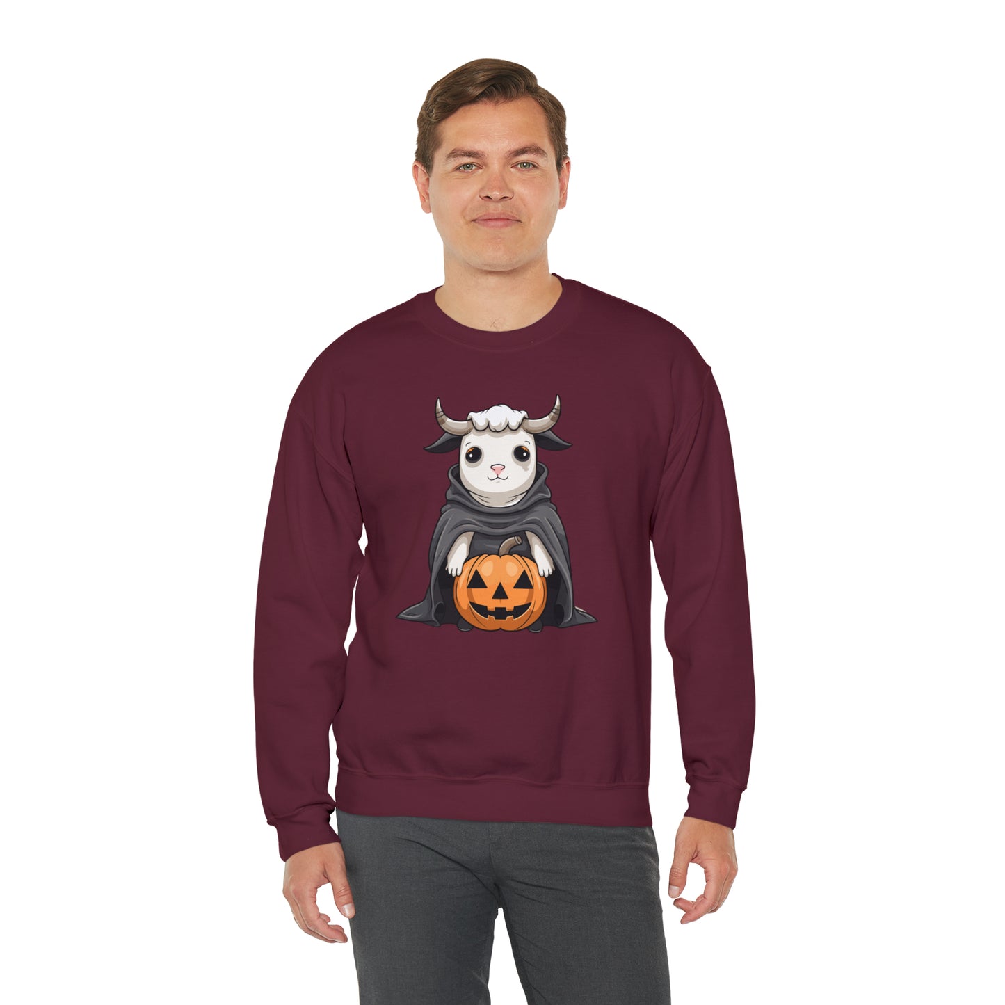 Ghost Cow Sweatshirt, Pumpkin Halloween Graphic Crewneck Fleece Cotton Sweater Jumper Pullover Men Women Adult Aesthetic Designer Top Starcove Fashion