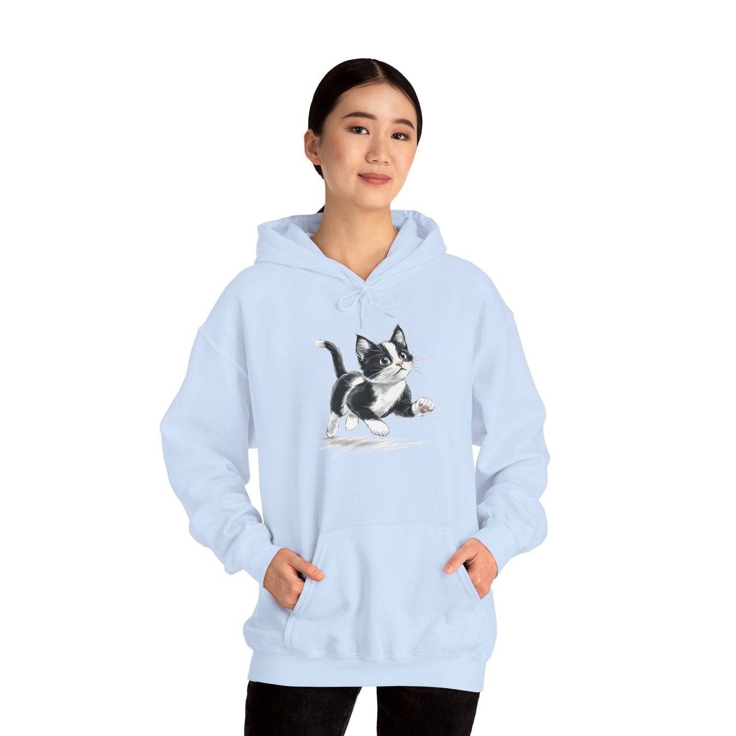 Cute Cat Hoodie, Animal Tuxedo Black White Kitten Pullover Men Women Adult Aesthetic Graphic Cotton Hooded Sweatshirt Designer Plus Size