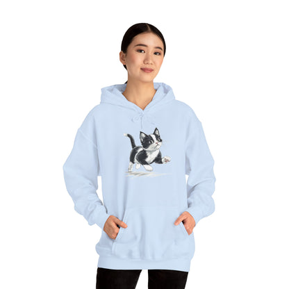 Cute Cat Hoodie, Animal Tuxedo Black White Kitten Pullover Men Women Adult Aesthetic Graphic Cotton Hooded Sweatshirt Designer Plus Size