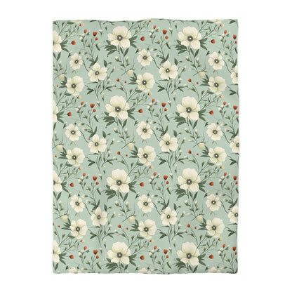 Sage Green Floral Duvet Cover, Flowers Olive Bedding Queen King Full Twin XL Size Microfiber Unique Designer Bed Quilt Bedroom Decor