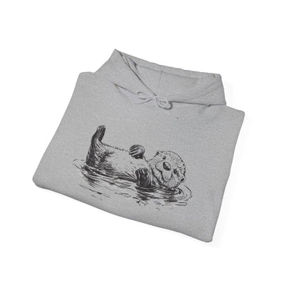 Cute Sea Otter Hoodie, Marine Animal Pullover Men Women Adult Aesthetic Graphic Cotton Hooded Sweatshirt with Pockets Designer Plus Size