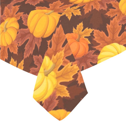 Pumpkins Tablecloth, Orange Thanksgiving Fall Autumn Leaves Linen Rectangle Home Decor Decoration Cloth Table Cover Dining Room Party