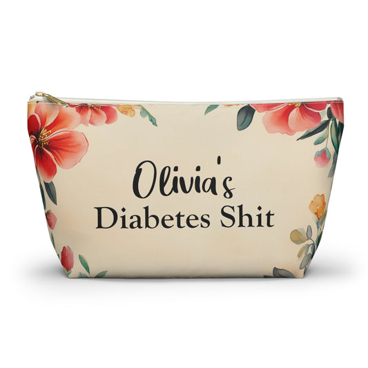 Personalized Gift Diabetic, Diabetes Shit Floral Flowers Bag Custom Name Funny Awareness Supply Travel Zipper Pouch Pack Kit Carrying Case