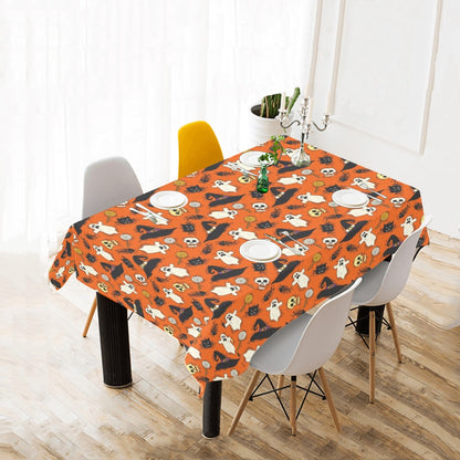 Halloween Tablecloth Cover, Orange Ghosts Scary Fall Autumn Linen Rectangle Home Decor Decoration Cloth Table Dining Room Party