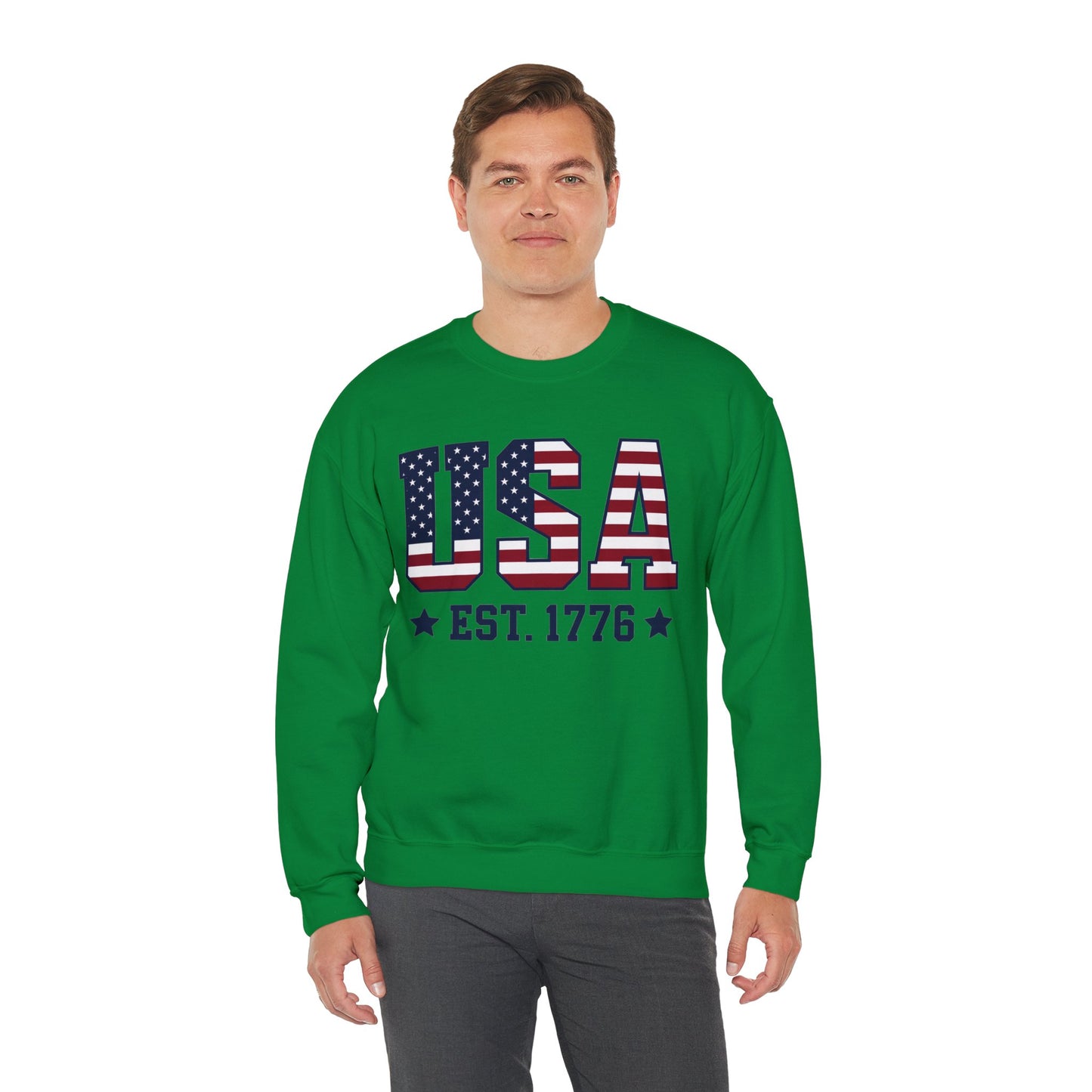 USA Est 1776 Sweatshirt, American Flag Stars Stripes Patriotic Retro Vintage Graphic Crewneck Cotton Sweater Jumper Pullover Men Women Top