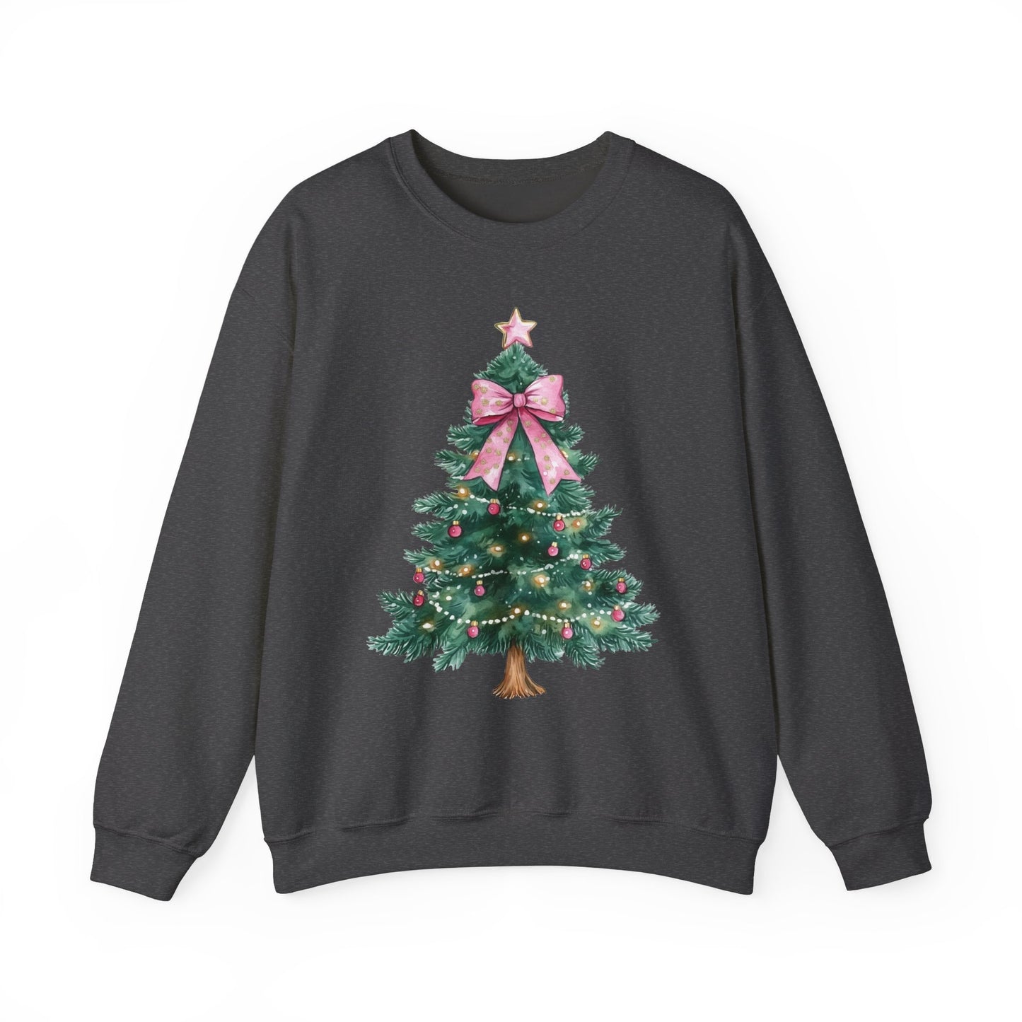 Christmas Tree Pink Bow Sweatshirt,  Coquette Cute Xmas Holiday Print Women Men Vintage Party Winter Holiday Outfit Plus Size Sweater