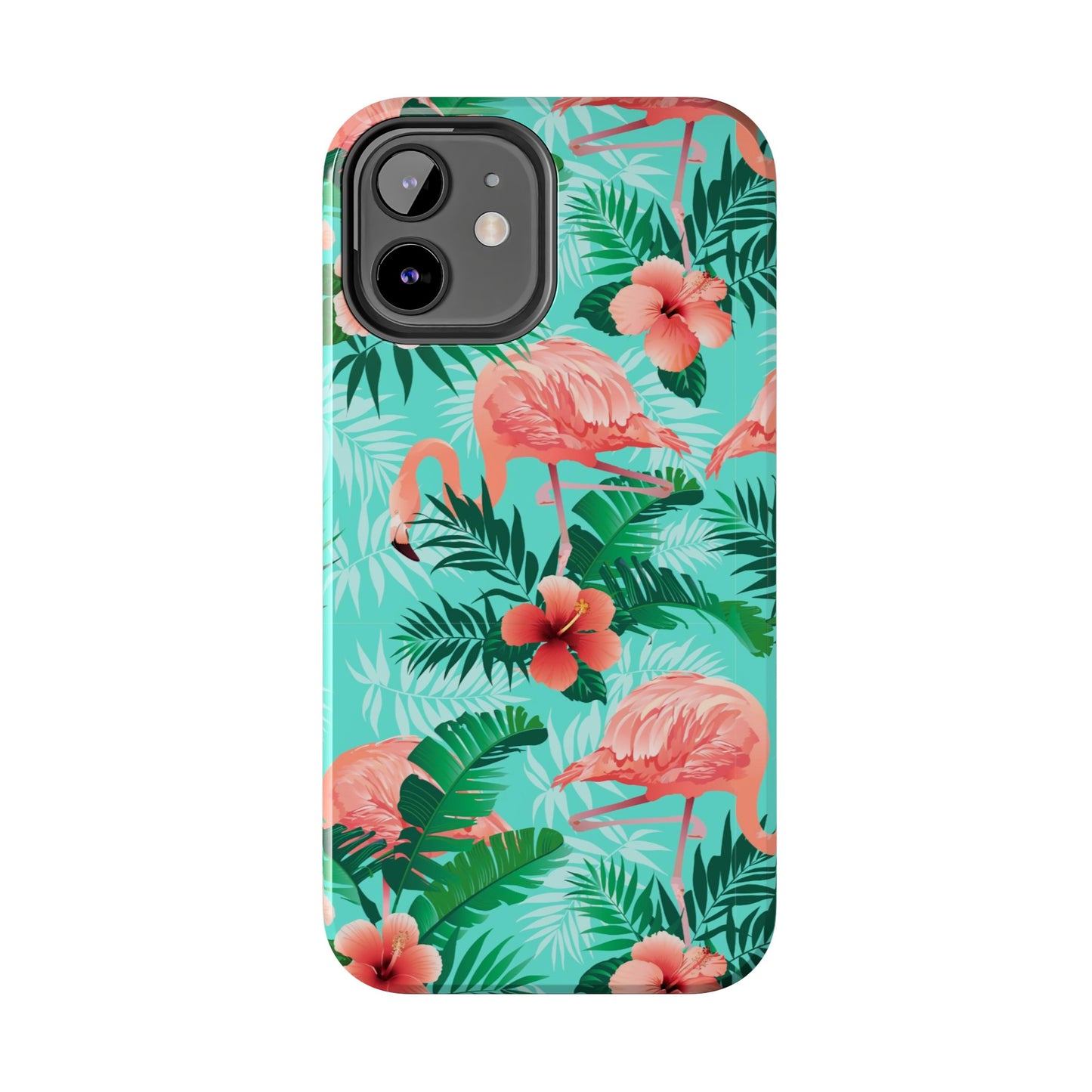 Pink Flamingo iPhone 15 14 13 12 11 Pro Max Tough Case, Green Tropical Monstera Print Cute Gift XS XR X 7 Plus 8 Cell Phone Galaxy