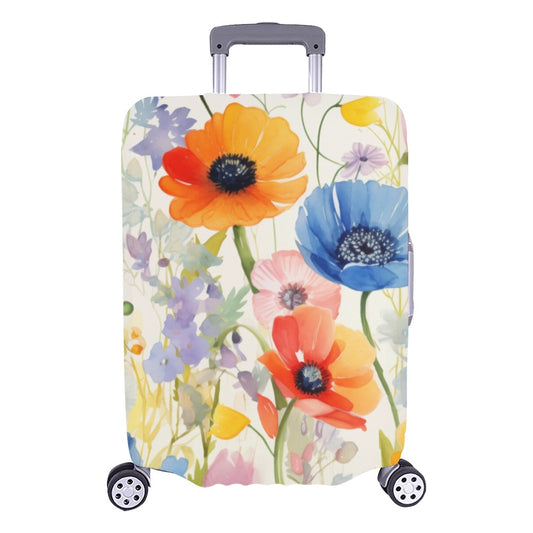 Wildflowers Luggage Cover, Watercolor Art Waterproof Floral Cute Aesthetic Print Suitcase Bag Washable Protector Small Large Travel Gift