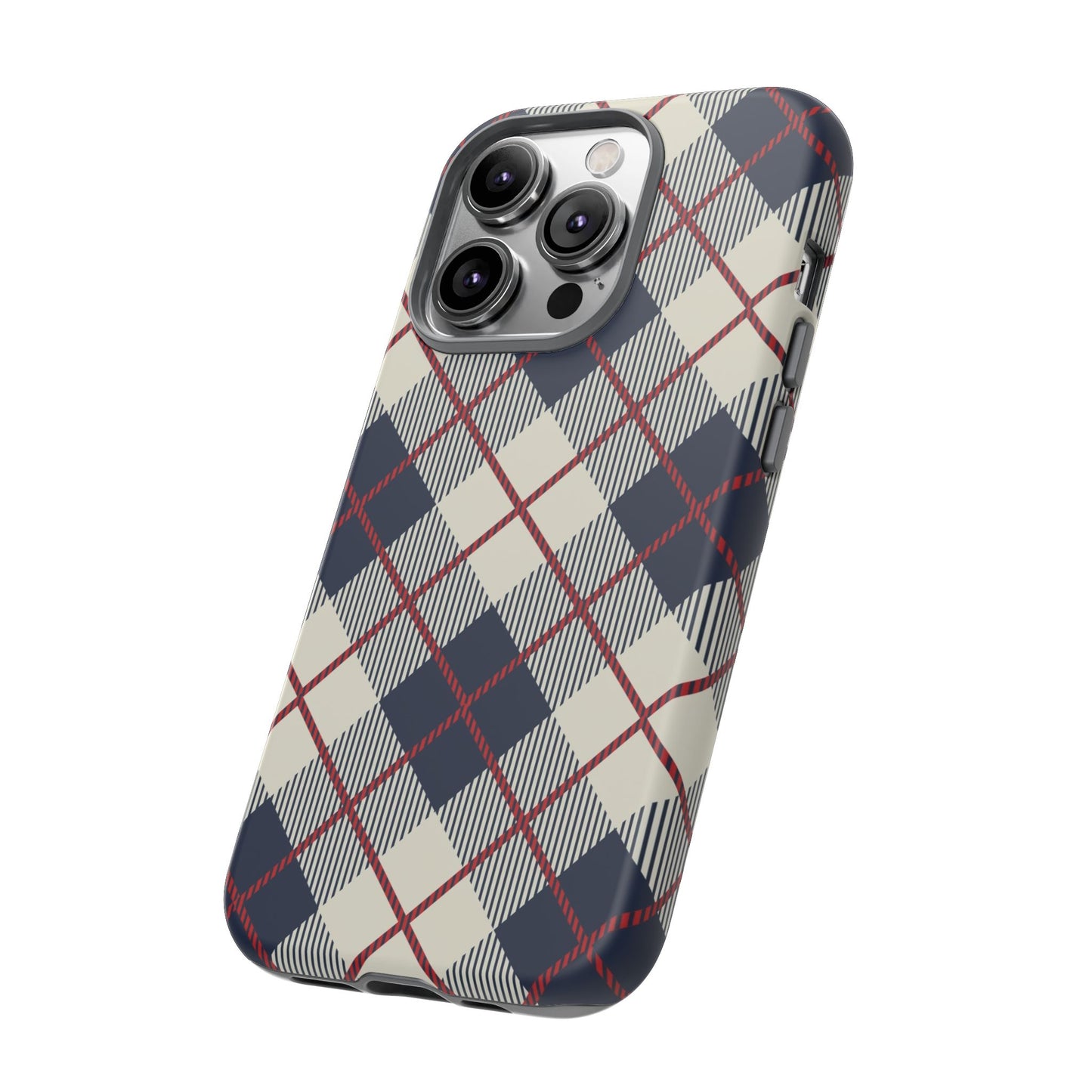 Blue Plaid iPhone 16 15 14 13 Tough Case, Checkered Check Tartan Cute 12 11 8 Plus X Xr Xs Pro Max Samsung S24 S23 S22 Galaxy Pixel Cover